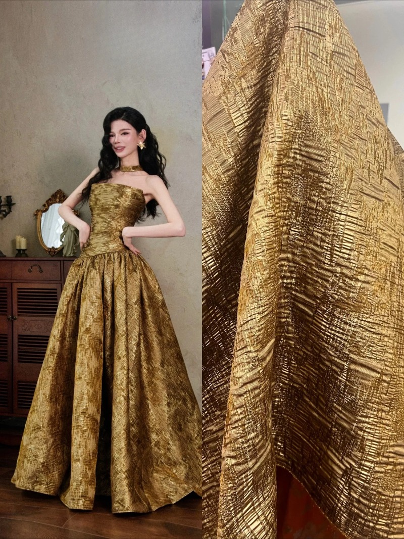 Vintage Sewing Textile - 브론즈 브라운 텍스처드 불규칙 자카드 원단