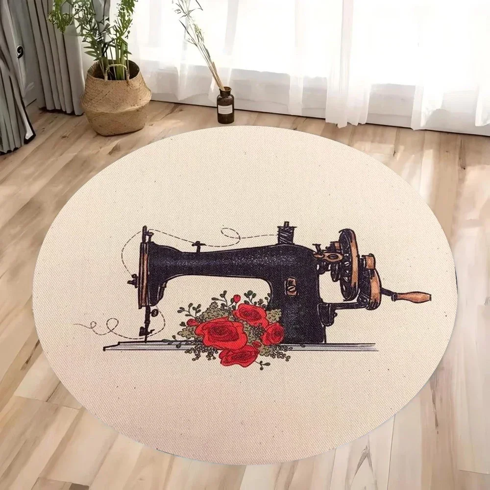 ~O~빈티지 재봉틀 원형 러그 – 침실, 식당 및 아늑 - Vintage Sewing Textile 리뷰 및 가격