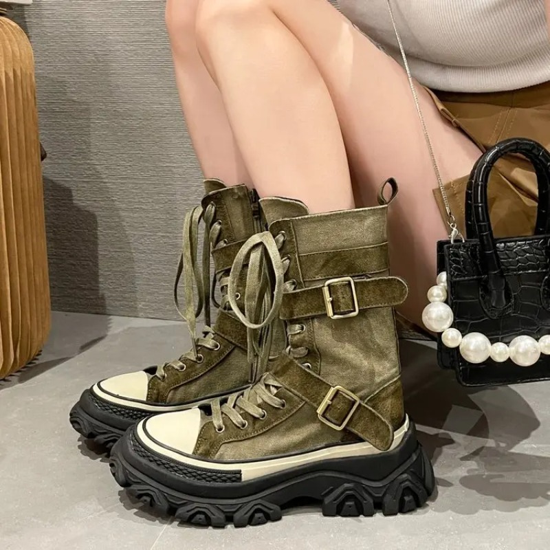 두꺼운 플랫폼 여성 부츠 빈티지 캔버스 툴링 하이탑 나 - Sewing Latex 리뷰 및 가격